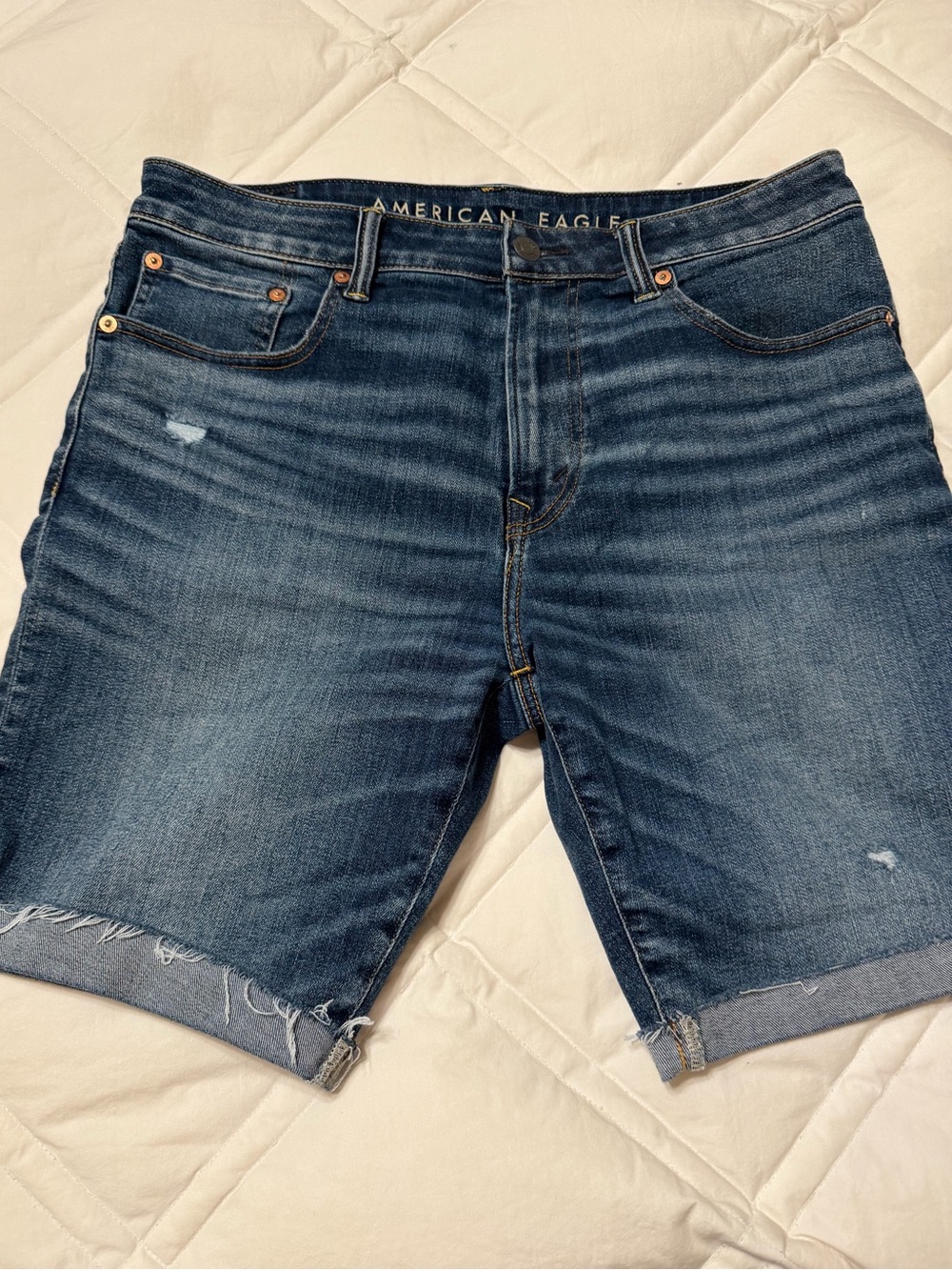 American Eagle Outfitters Men's Medium/Dark Blue Denim Cutoff Shorts